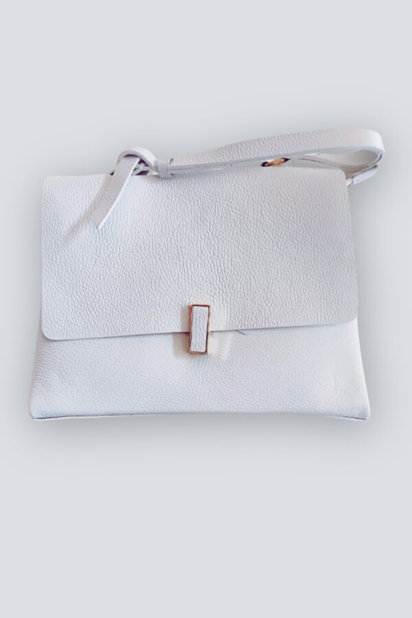 Borsa donna a cartella in pelle bianca con tracolla