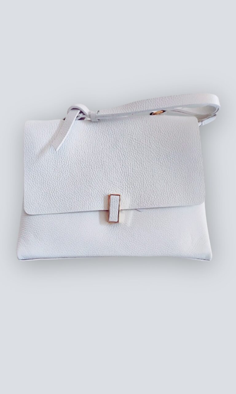 Borsa donna a cartella in pelle bianca con tracolla