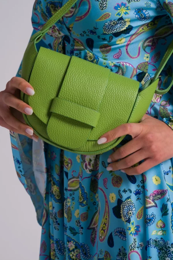 Borsa donna verde lime in pelle con tracolla