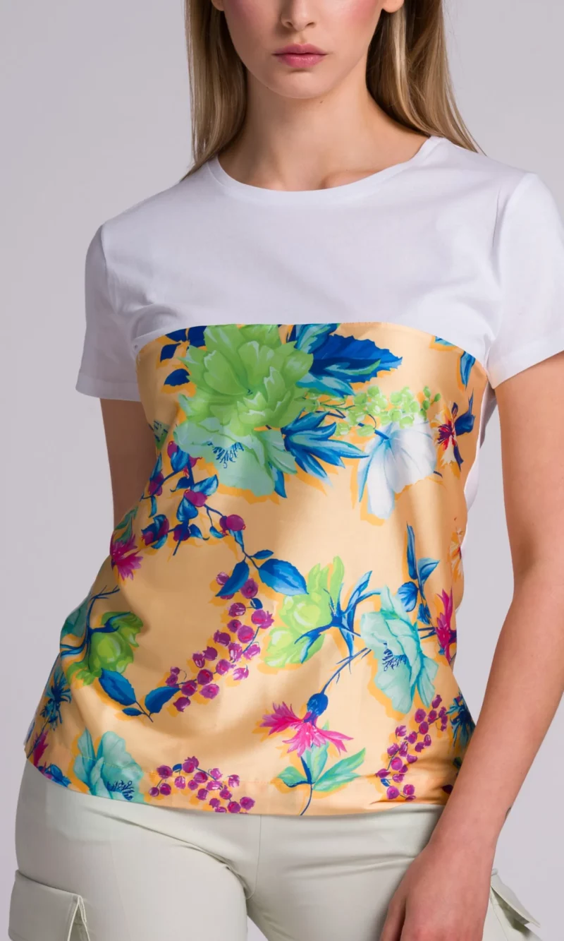 T-Shirt donna elegante in cotone e seta a fantasia - immagine 3